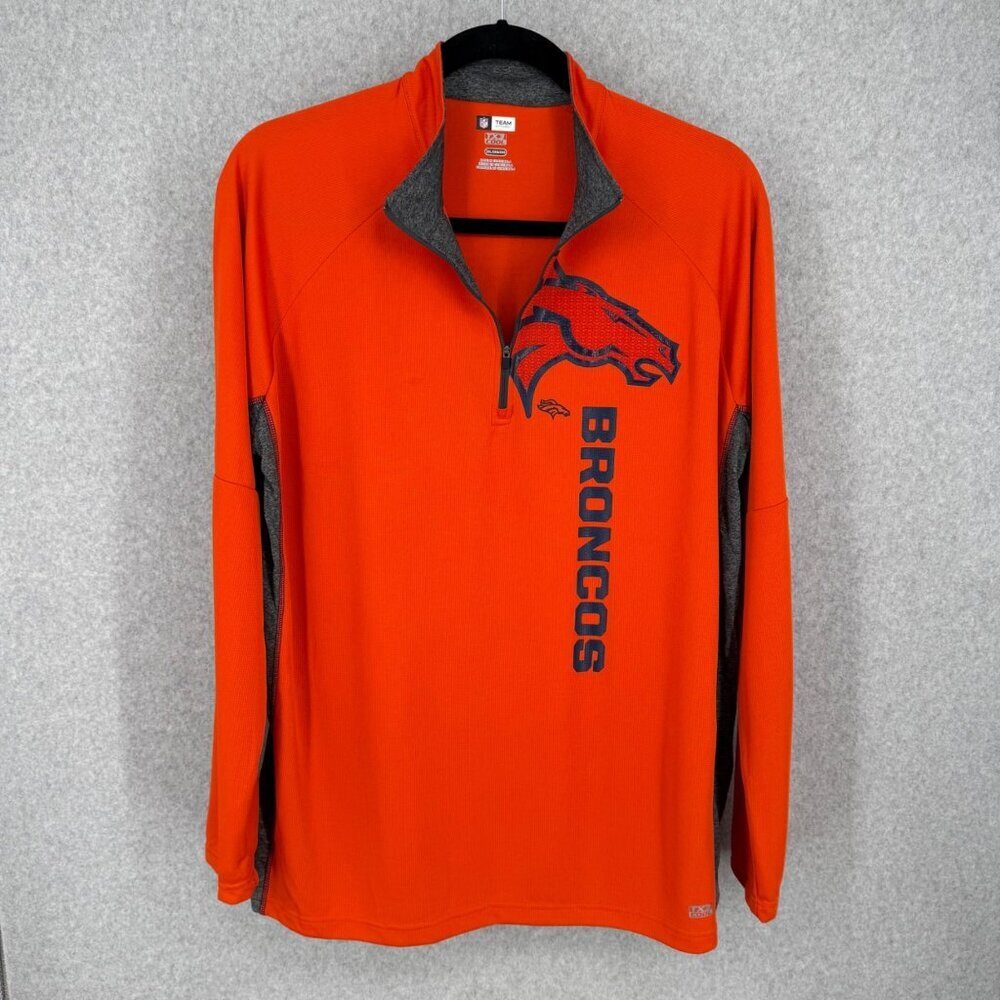 NFL Broncos Mens TX3 Cool Quarter Zip Top Size 2XL Orange Gray Lightweight EUC